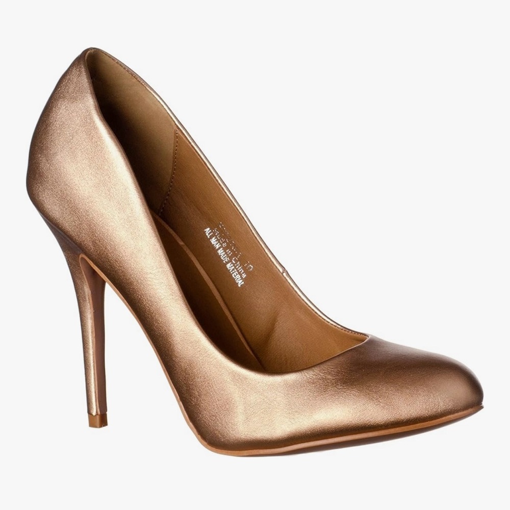 Women's 7.5 Rose Gold High Heels Closed Toe Stilleto Chic bronze heels